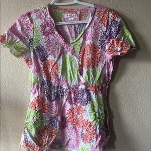 Koi Colorful Floral Print Scrub top